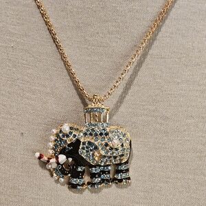 BLUE RHINESTONE ELEPHANT STATEMENT NECKLACE